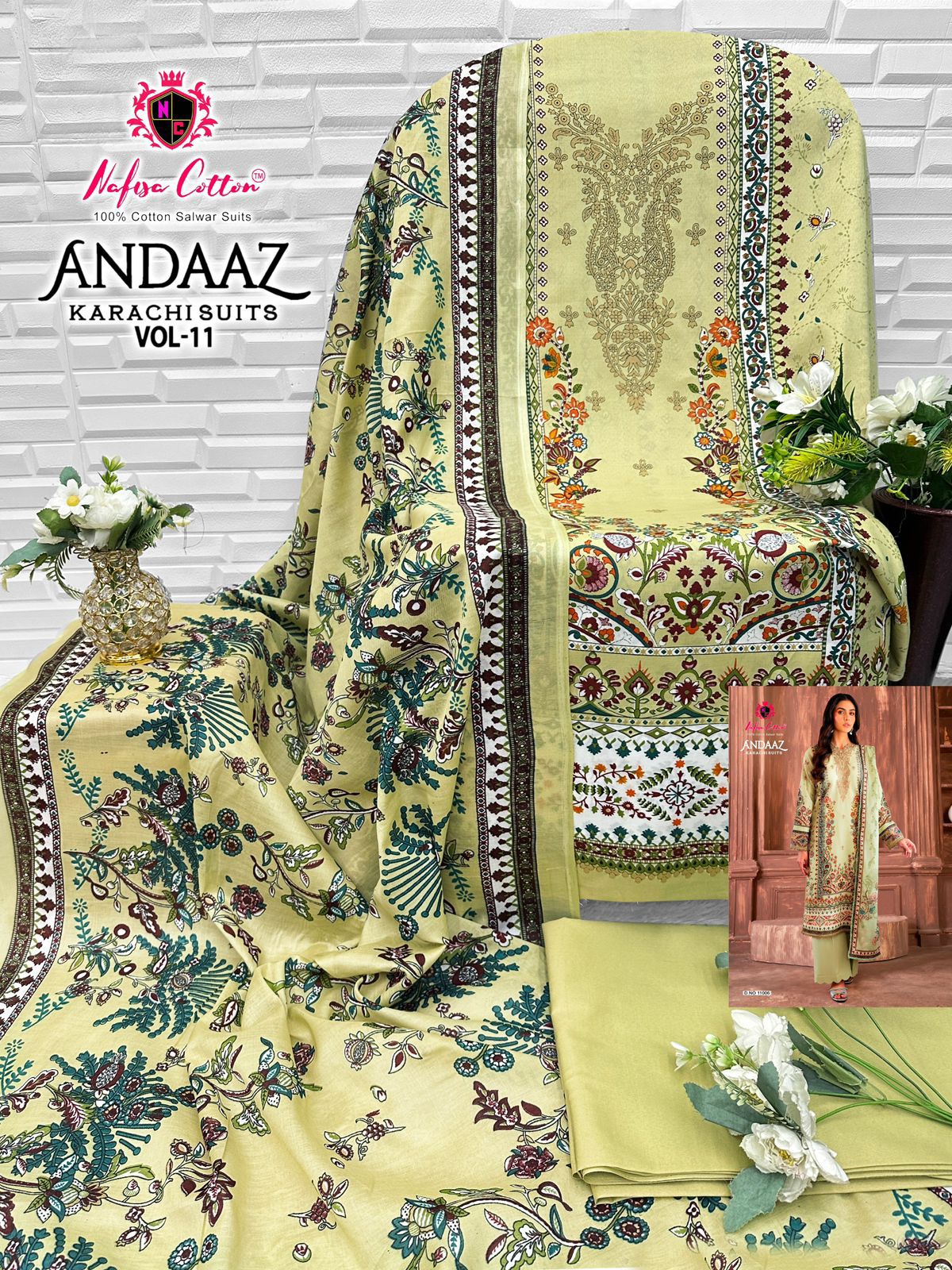 Andaaz Vol 11 Nafisa Cotton Open Images Karachi Salwar Suits Exporter