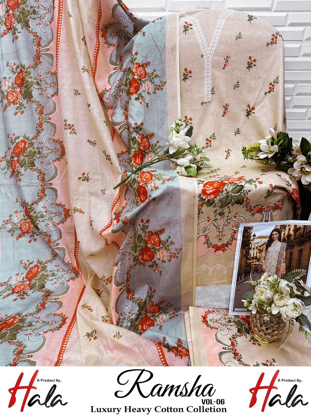 Ramsha Vol 6 Luxury Cotton Collection Open Photos Hala Karachi Salwar Suits Supplier India