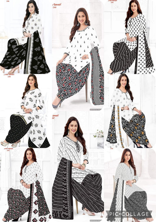 White And Black Edition 3 Shree Ganesh Cotton Dress Material