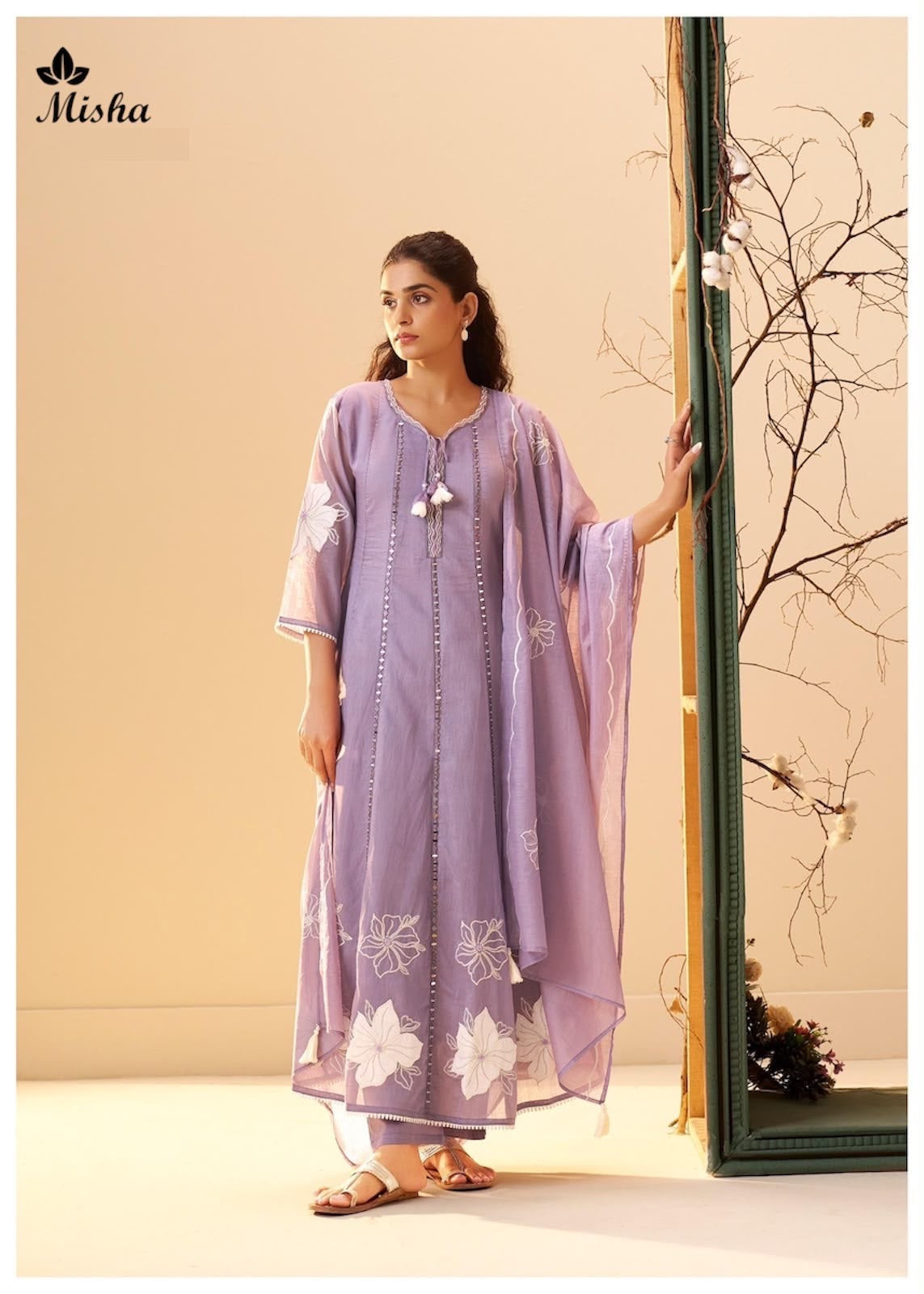 White Flower 2609 Misha Chanderi Readymade Anarkali Suits Exporter Gujarat