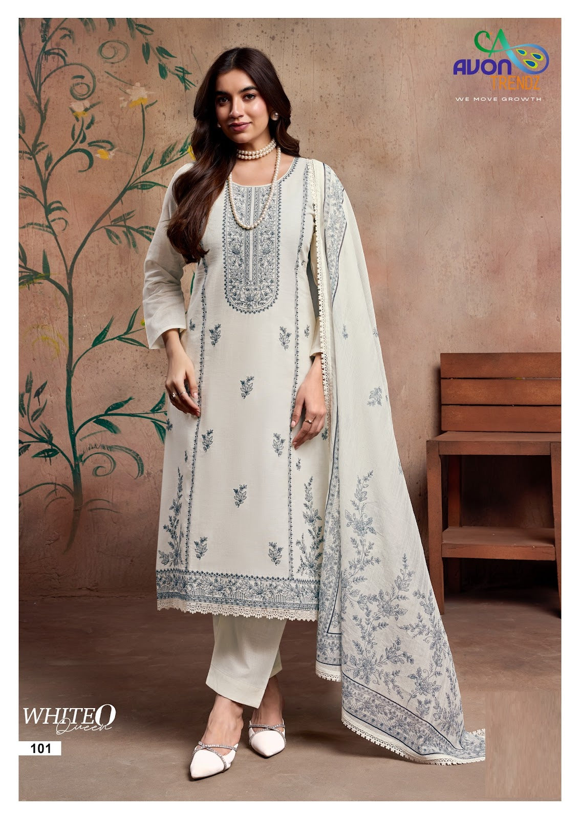 White O Queen Avon Trendz Linen Pant Style Suits Manufacturer India