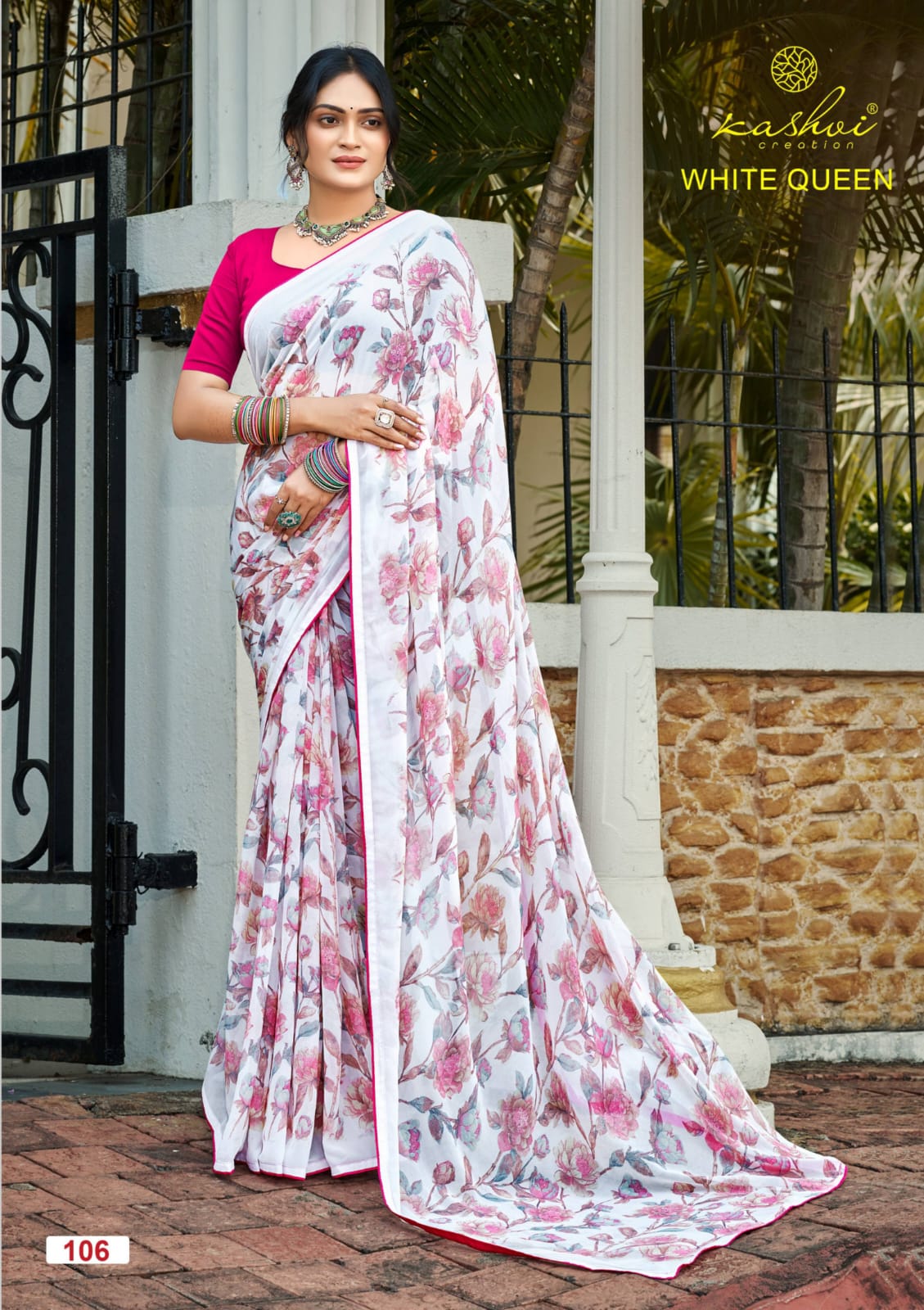 White Queen Kashvi Creation Georgette Sarees Exporter Ahmedabad