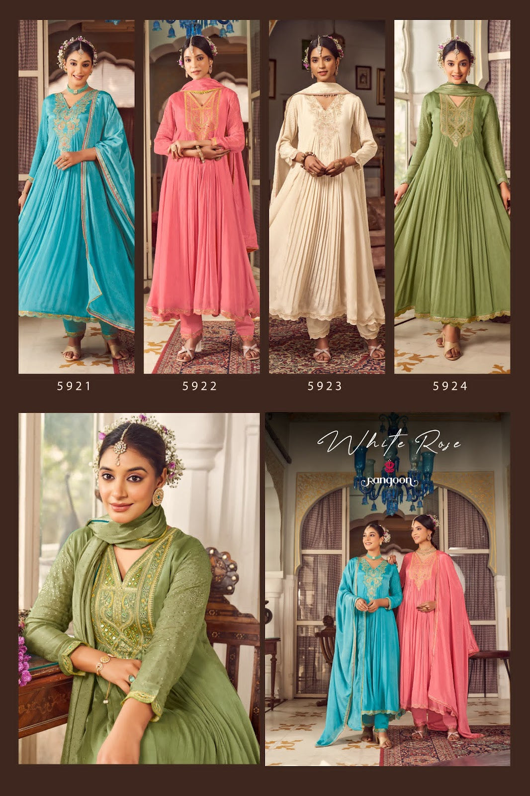 White Rose Rangoon Chinon Readymade Anarkali Suits Manufacturer India
