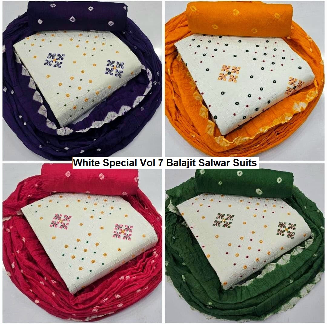 White Special Vol 7 Balajit Satin Salwar Suits Exporter Ahmedabad