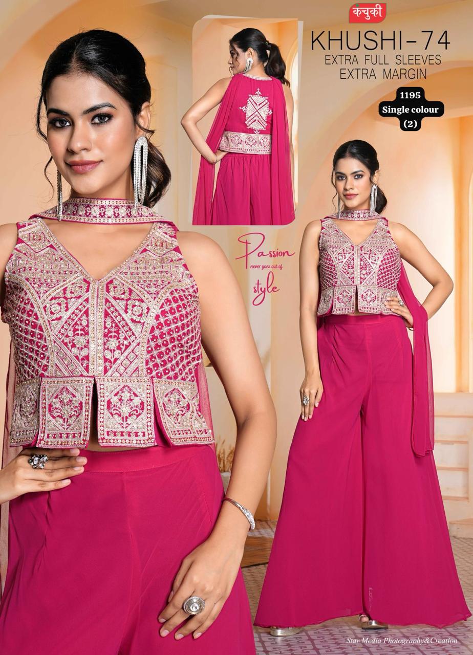 Wholesale Designer Pink Sharara Suit | Embroidered Crop Top & Palazzo Set | Buy Khushi-74 Online at Lowest Price
