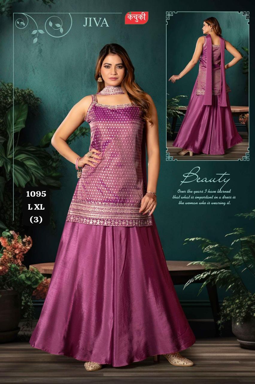 Wholesale JIVA Women's Purple Silk Party Wear Gown Set | Lowest Price Gown Manufacturer