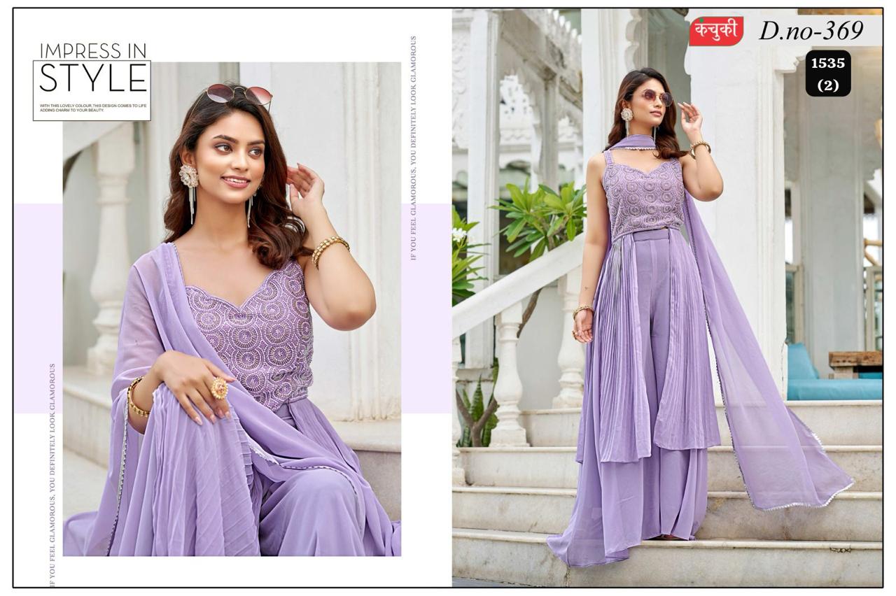 Wholesale Lavender Georgette Embroidered Palazzo/Sharara Suit Set | Bulk Ethnic Wear Supplier