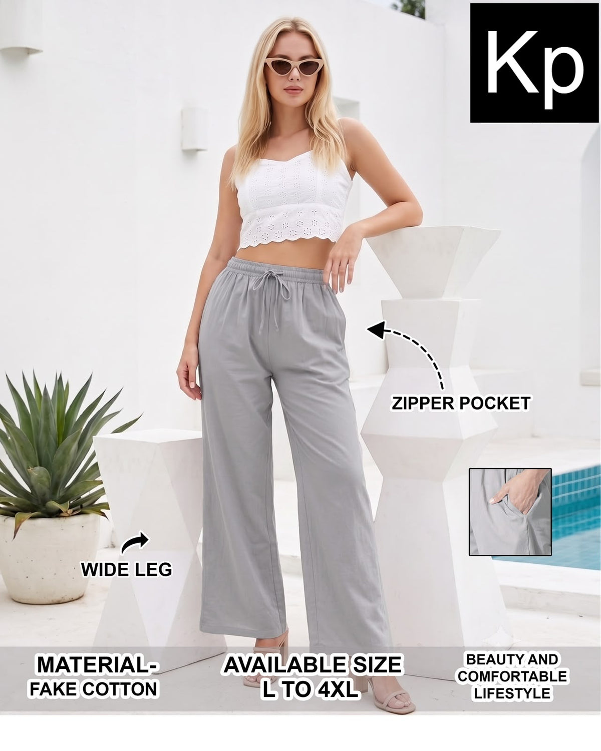 Wide Leg 190926 Kp Cotton Women Pants Manufacturer Gujarat