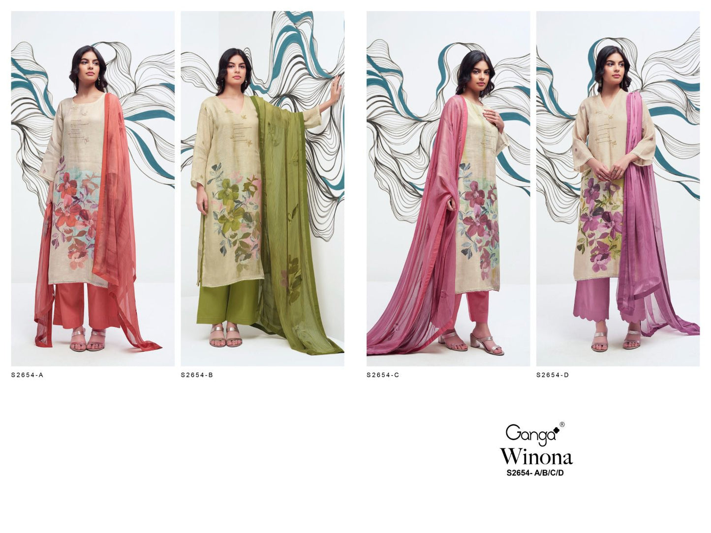 Winona 2654 Ganga Pure Linen Plazzo Style Suits Manufacturer Ahmedabad