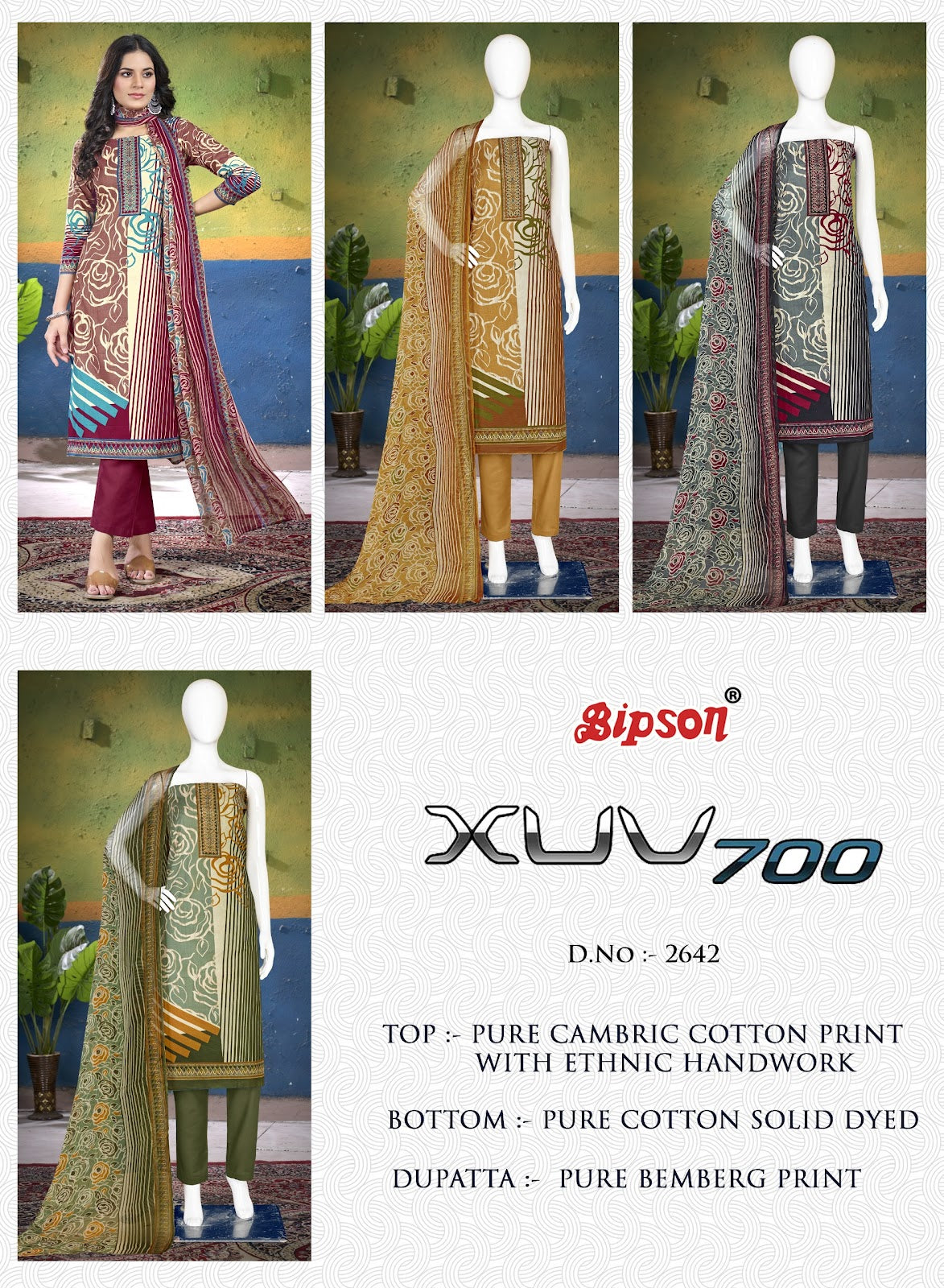 Xuv 700- 2642 Bipson Prints Cambric Cotton Pant Style Suits Exporter Ahmedabad