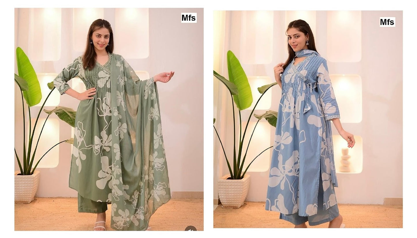 Y Neck Mfs Cotton Readymade Plazzo Style Suits Exporter