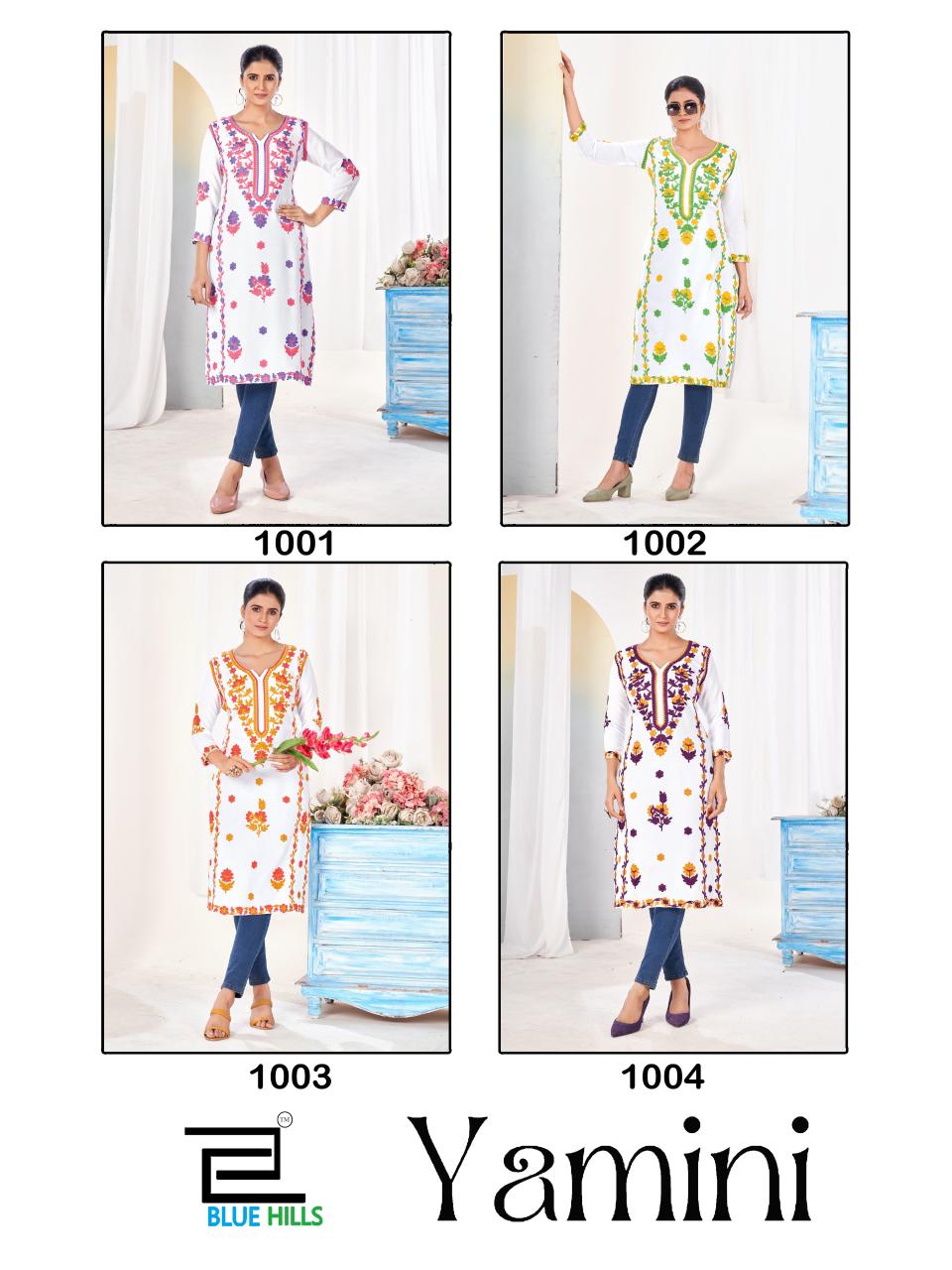 Yamini Blue Hills Rayon 14Kg Knee Length Kurtis Supplier