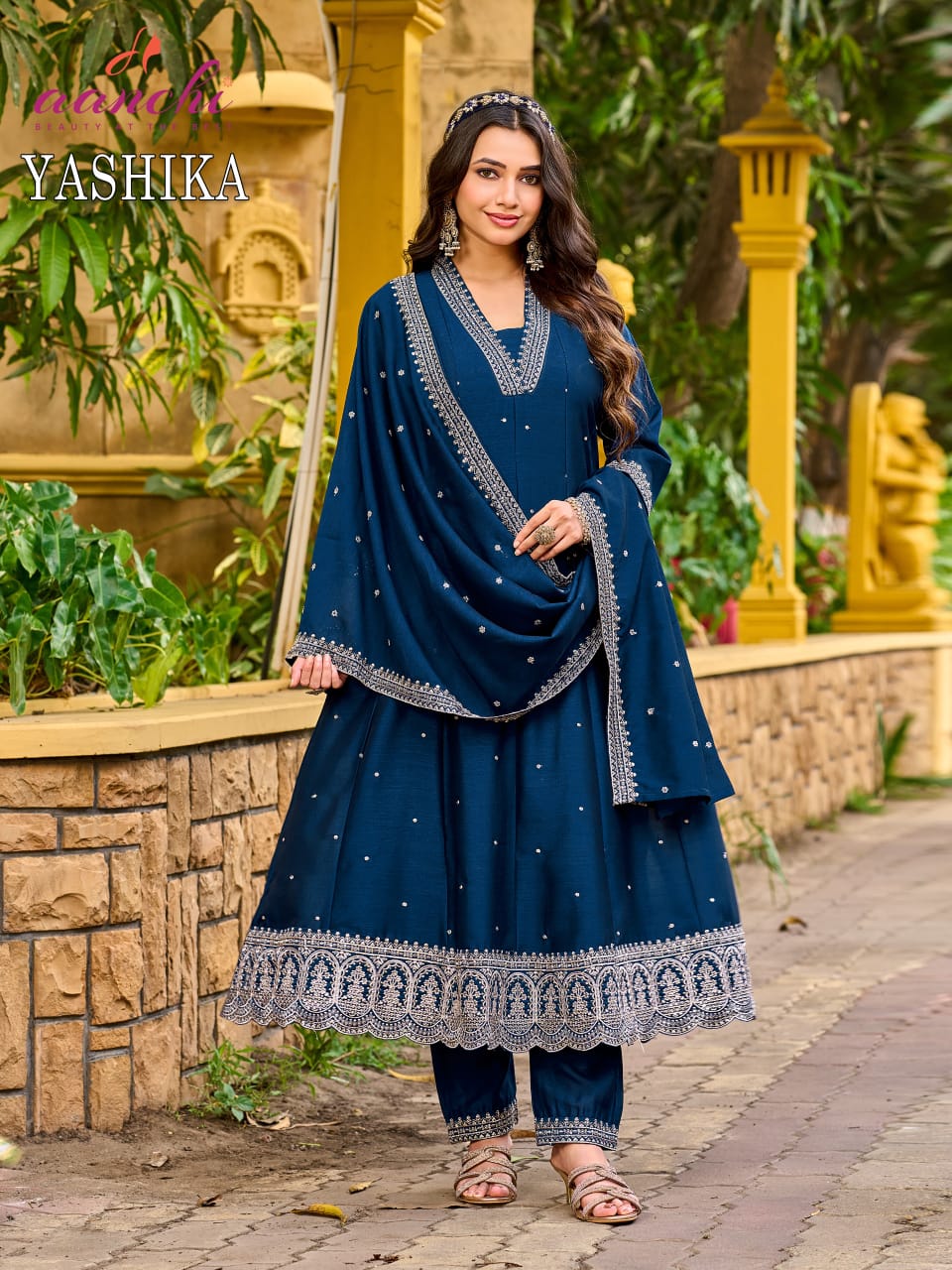Yashika Aanchi Vichitra Silk Readymade Anarkali Suits Wholesale Price