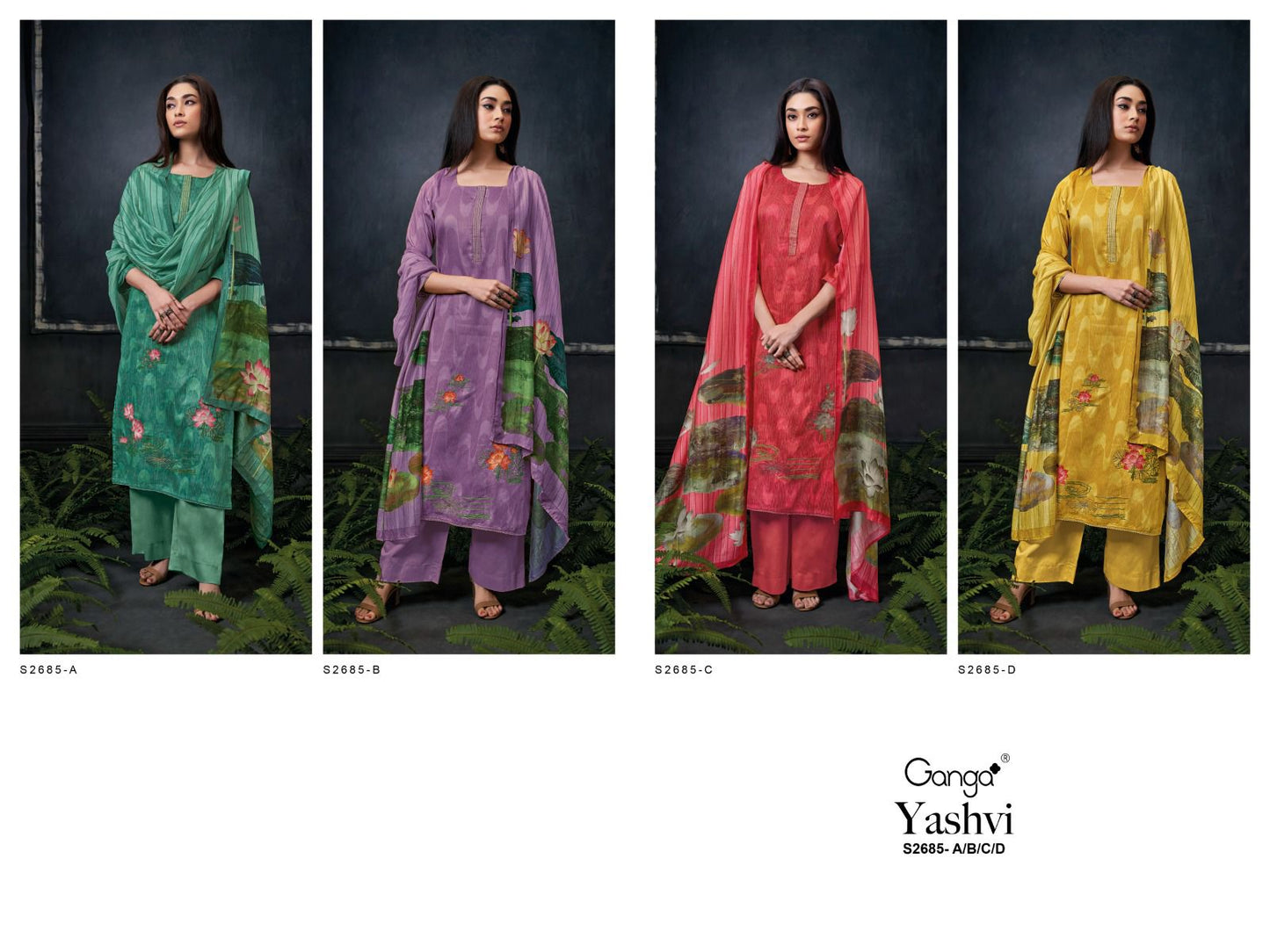 Yashvi-2685 Ganga Premium Cotton Plazzo Style Suits Wholesale Rate