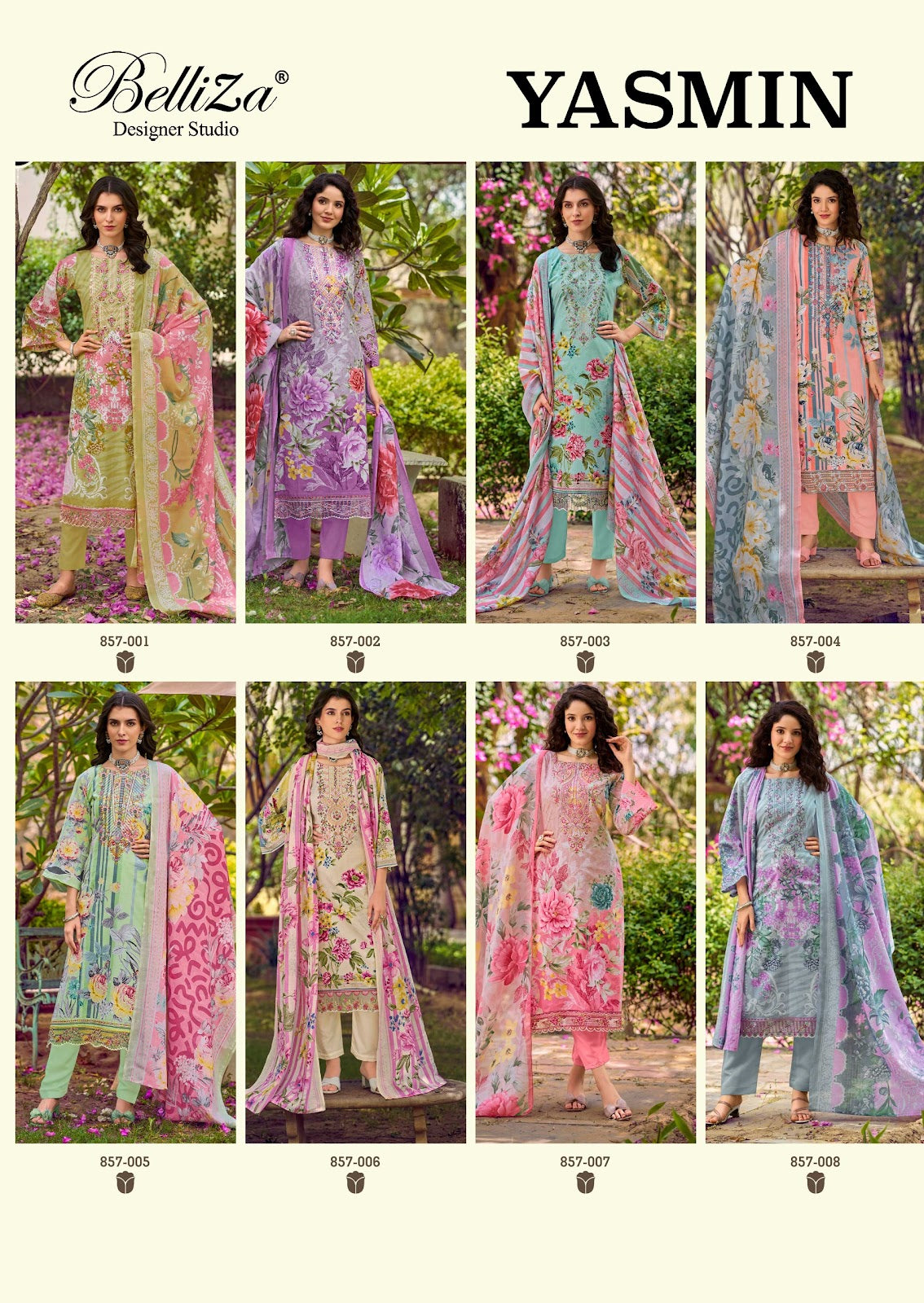 Yasmin Belliza Designer Studio Cotton Karachi Salwar Suits Wholesale Rate