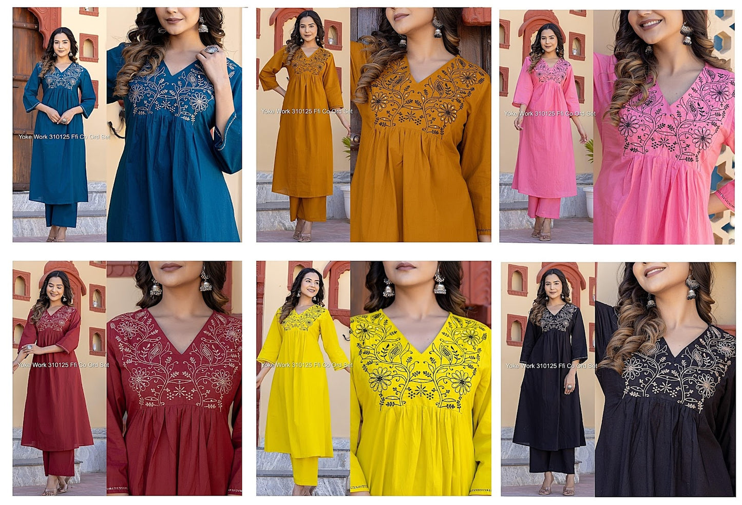 Yoke Work 310125 Ffi Cotton Cambric Co Ord Set Supplier Ahmedabad