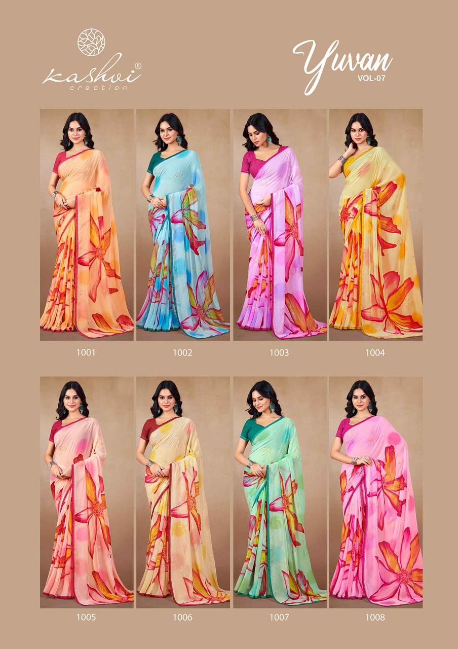 Yuvan Vol 7 Kashvi Creation Georgette Sarees Manufacturer Gujarat