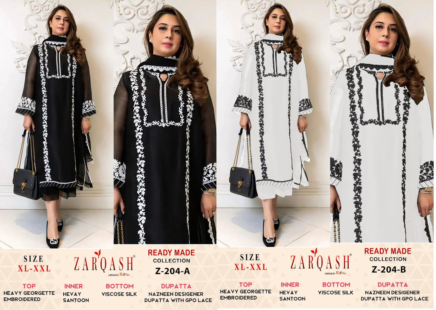 Z-204Ab Zarqash Fox Georgette Pakistani Readymade Suits Exporter India