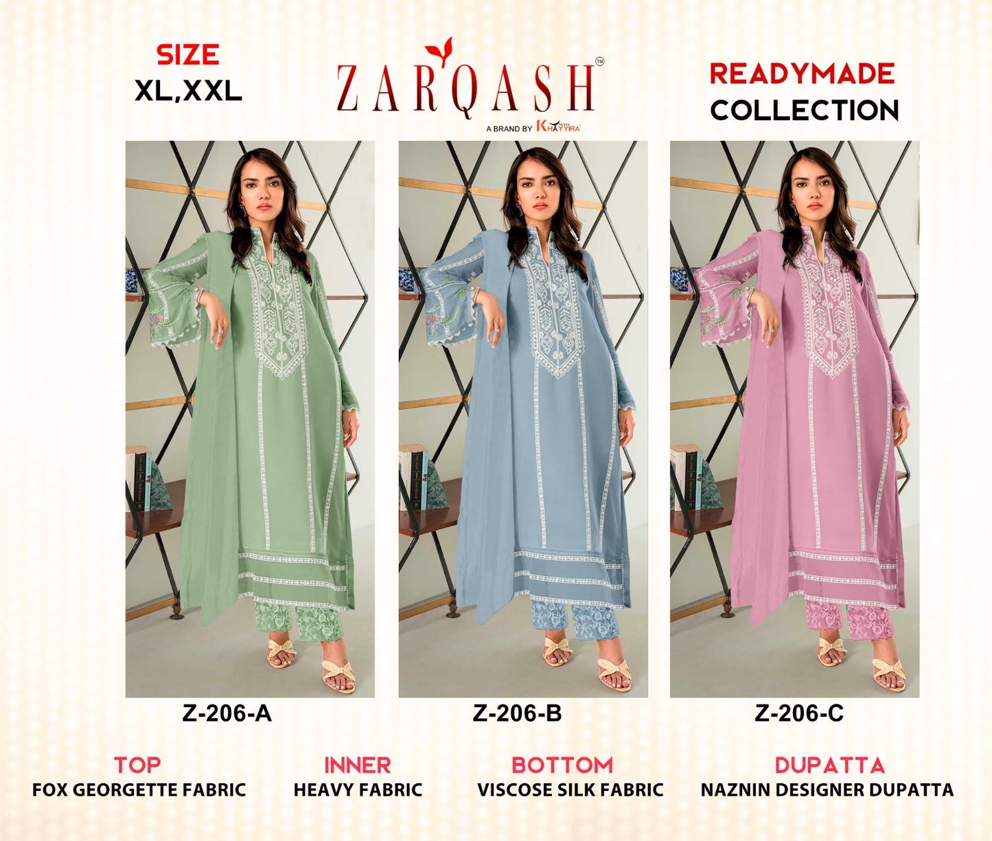 Z-206Abc Zarqash Fox Georgette Pakistani Readymade Suits Manufacturer Gujarat