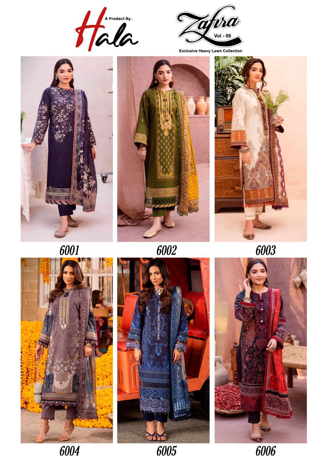 Zafira Vol 6 Hala Lawn Cotton Karachi Salwar Suits Manufacturer Ahmedabad