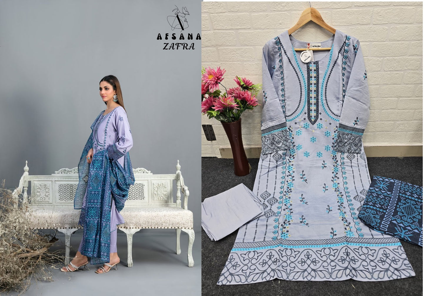 Zafra Afsana Roman Readymade Pant Style Suits