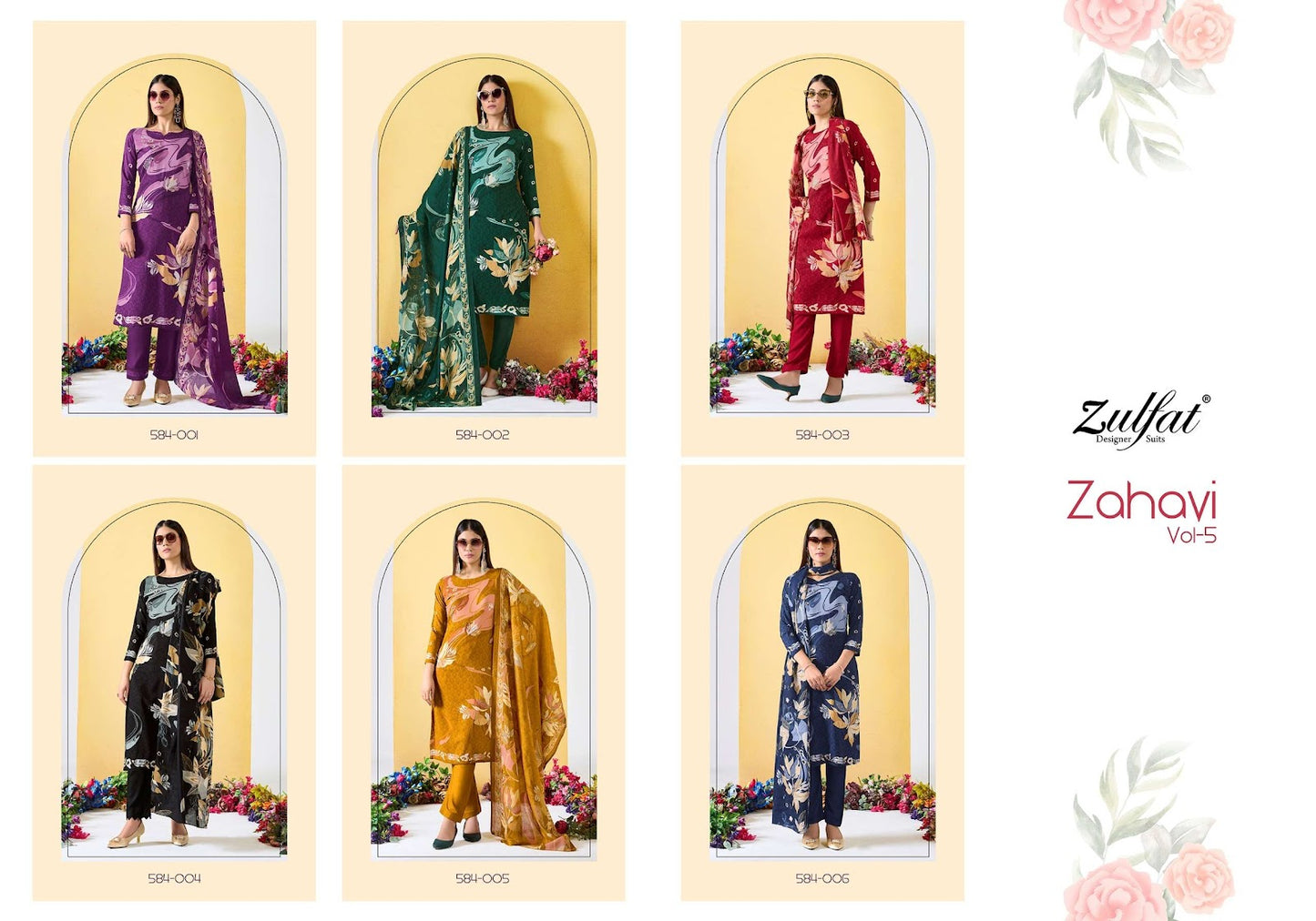 Zahavi Vol 5 Zulfat Designer Viscose Rayon Pant Style Suits Exporter Ahmedabad