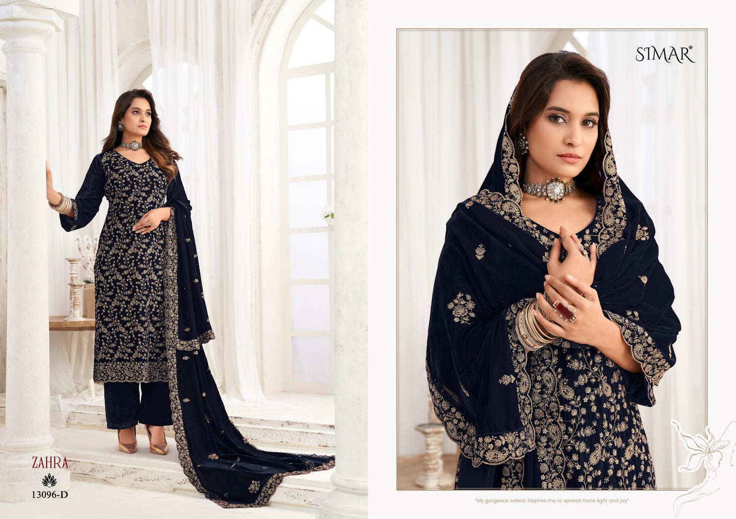 Zahra Simar Velvet Suits Wholesaler India