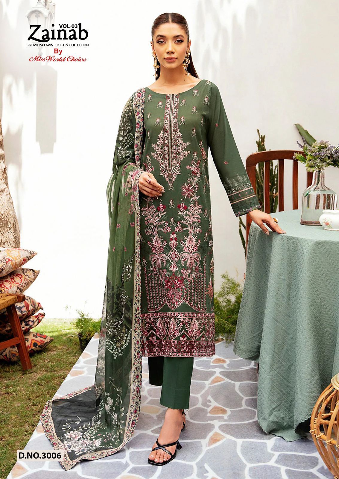 Zainab Vol 3 Premium Lawn Cotton Collection Miss World Choice Karachi Salwar Suits Wholesaler India