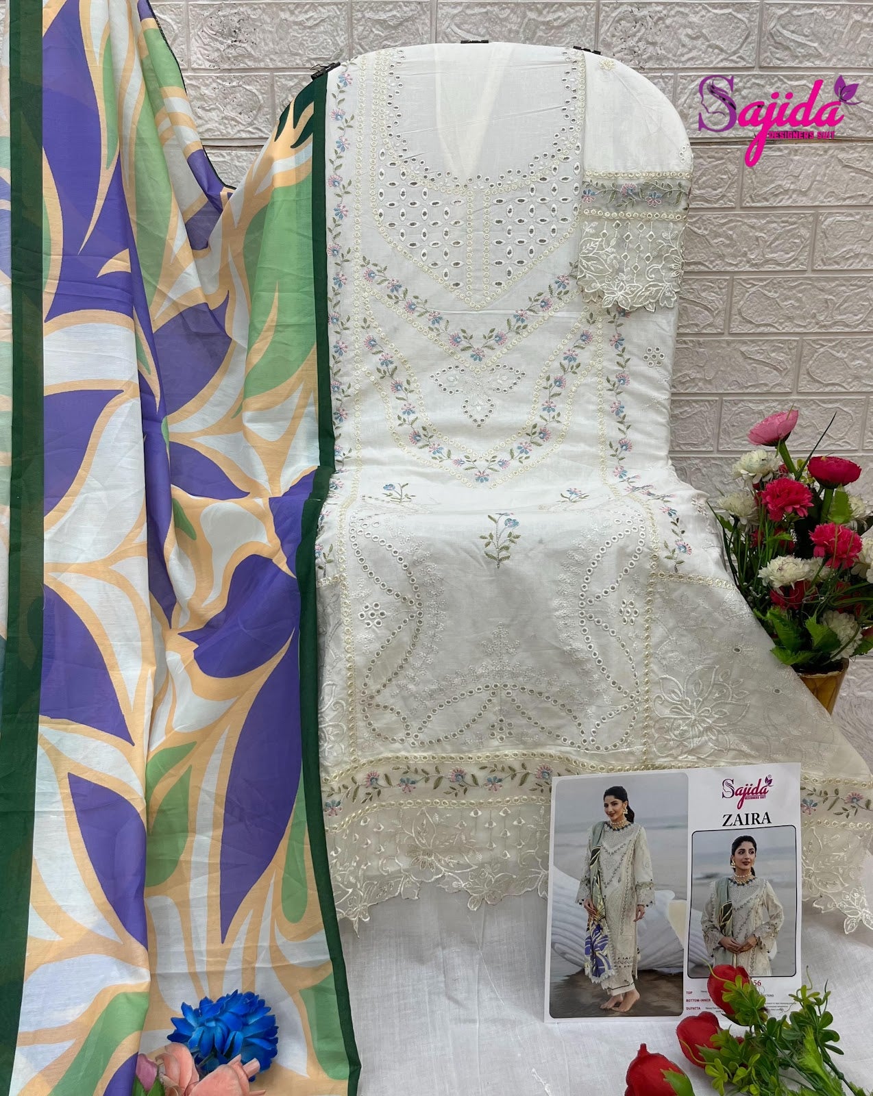 Zaira Sajida Cambric Cotton Pakistani Salwar Suits Exporter