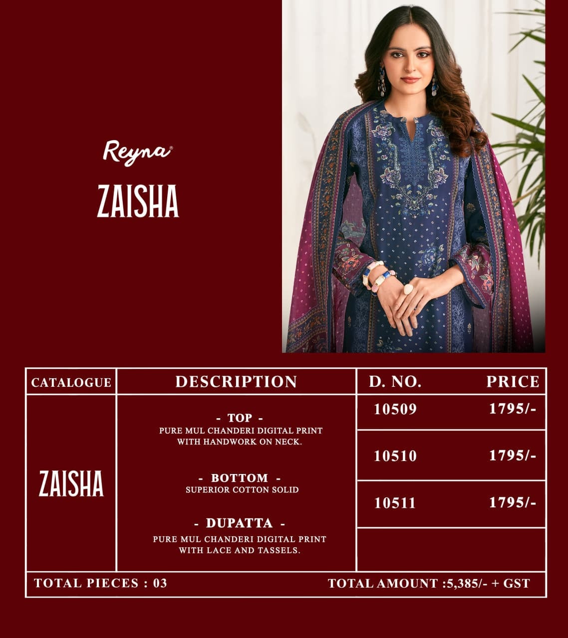 Zaisha Reyna Mul Chanderi Pant Style Suits Wholesaler