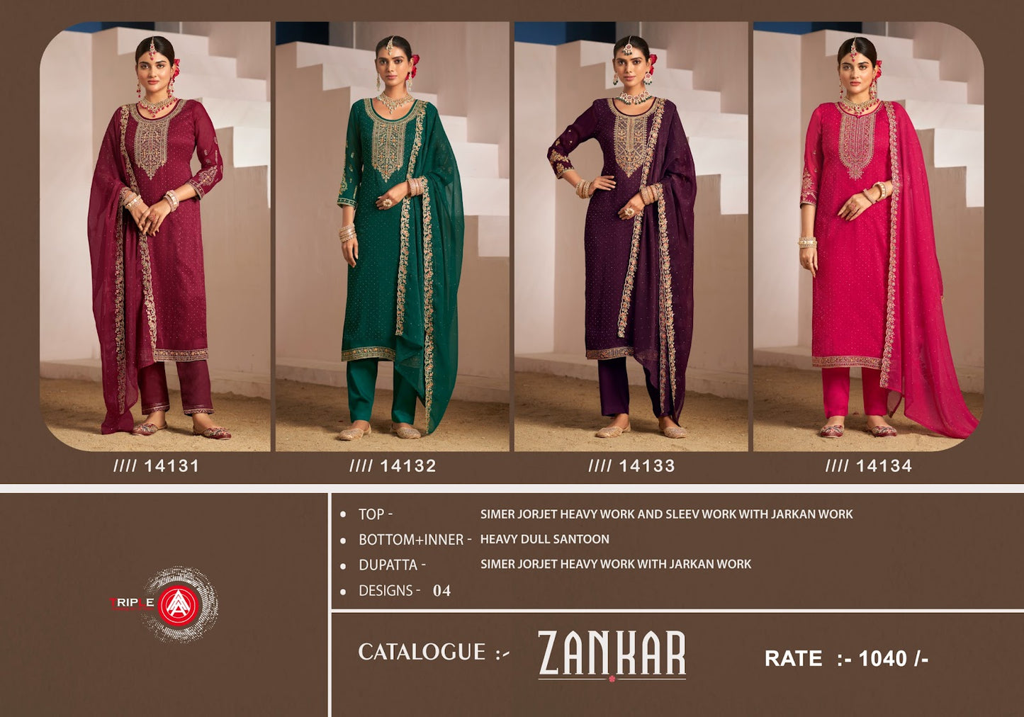 Zankar Triple Aaa Simmer Georgette Pant Style Suits Wholesaler India