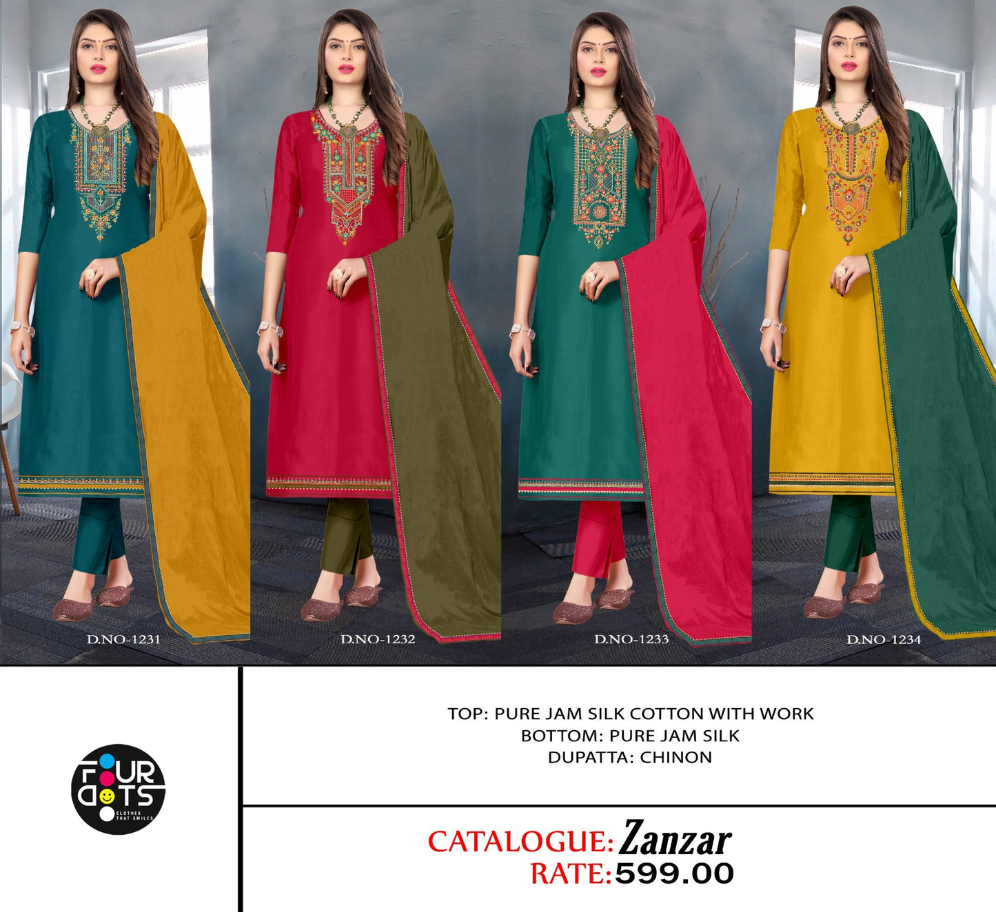Zanzar Four Dots Jam Silk Pant Style Suits Manufacturer Gujarat