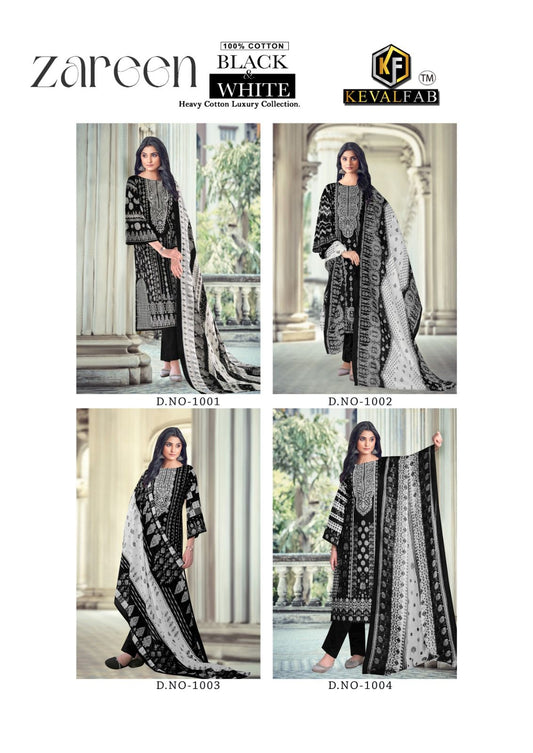 Zareen Black-White Keval Fab Lawn Cotton Karachi Salwar Suits Supplier