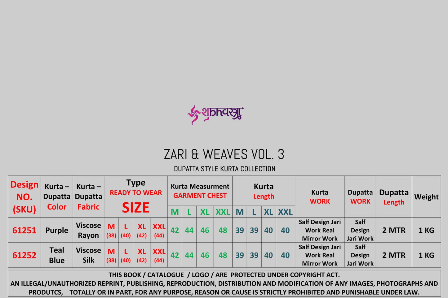 Zari And Weaves Vol 3 61251-61252 Shubhvastra Viscose Rayon Mens Kurta Dupatta Wholesaler India
