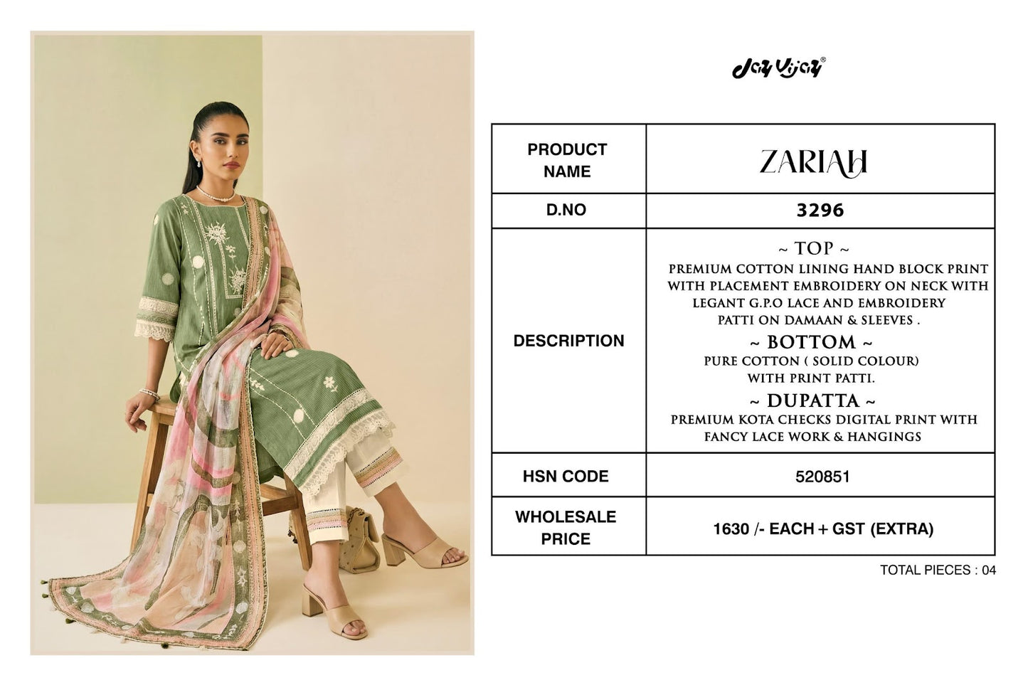 Zariah 3296 Jay Vijay Cotton Pant Style Suits Supplier