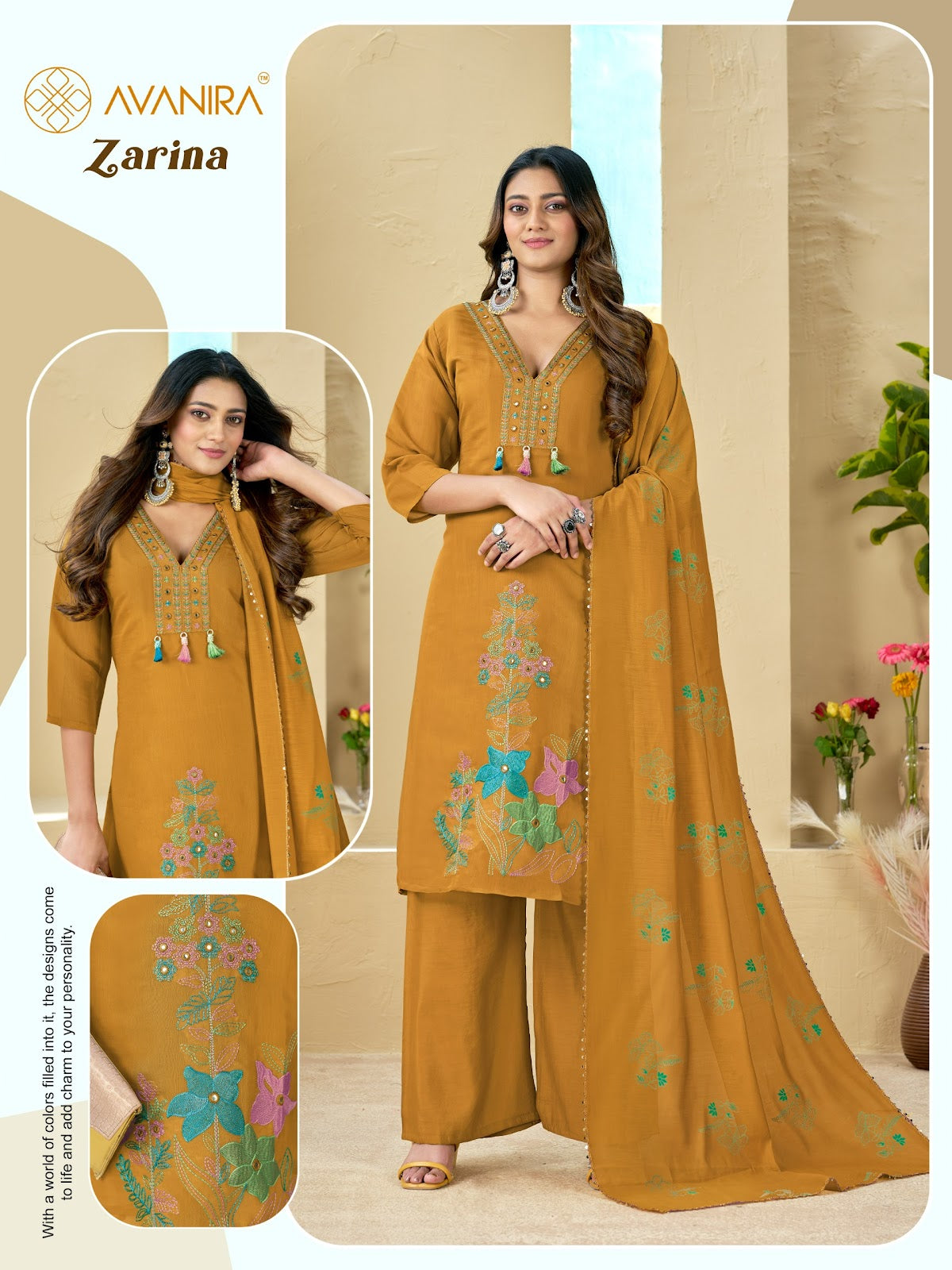 Zarina Avanira Mal Chanderi Readymade Pant Style Suits Manufacturer India