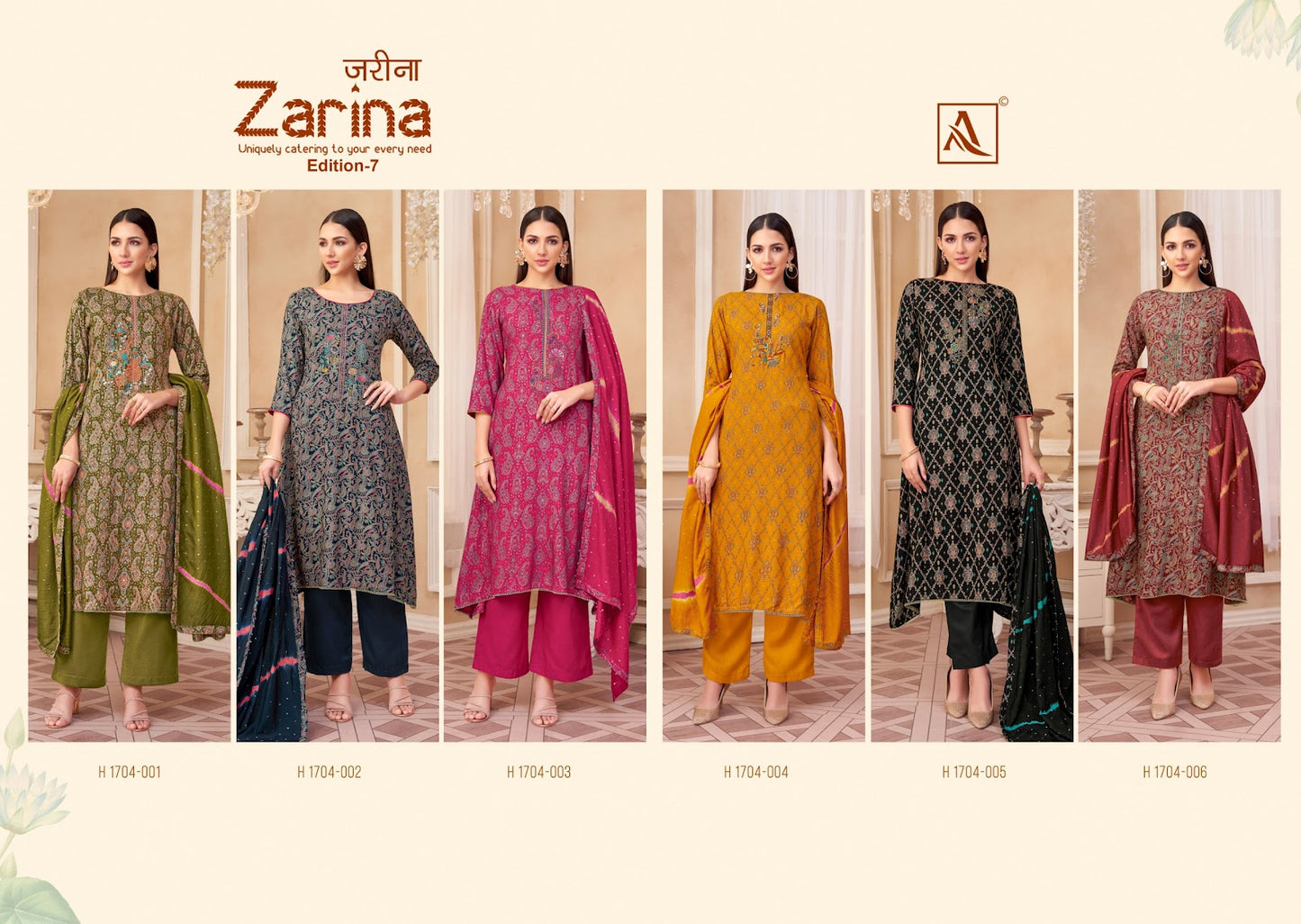 Zarina Edition 7 Alok Viscose Karachi Salwar Suits Supplier India