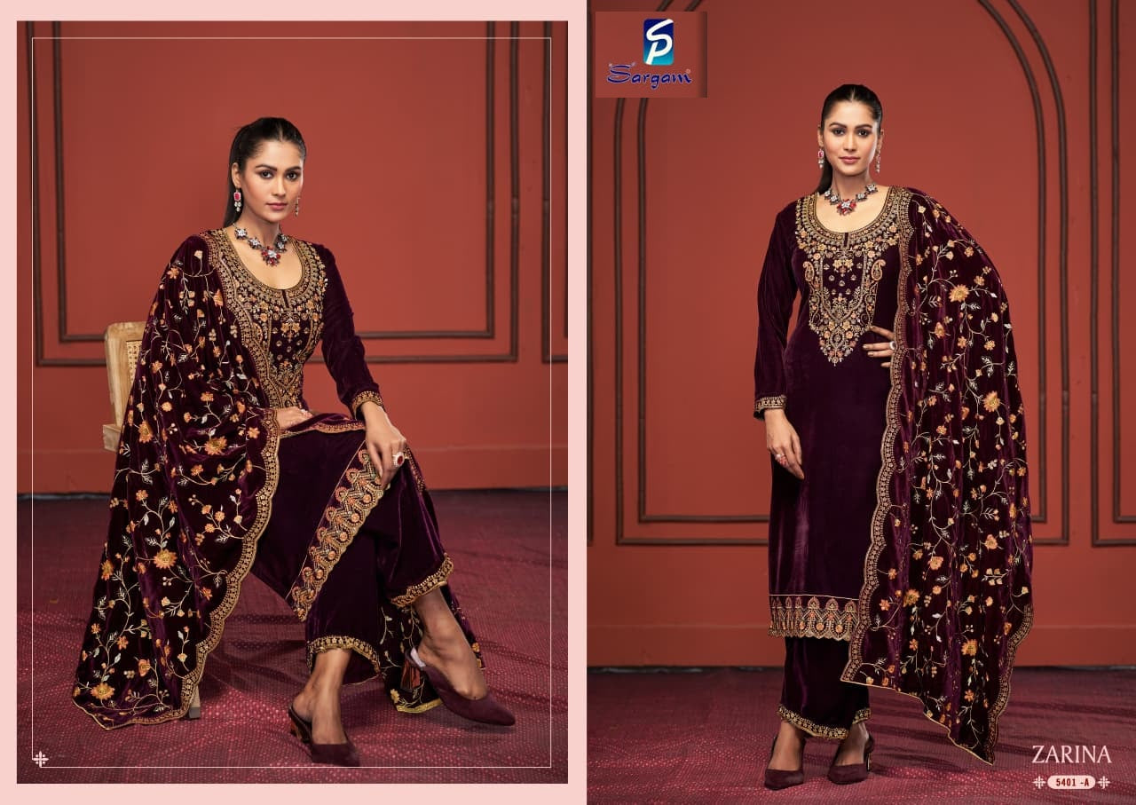 Zarina Sargam Prints Velvet Suits Wholesale Price