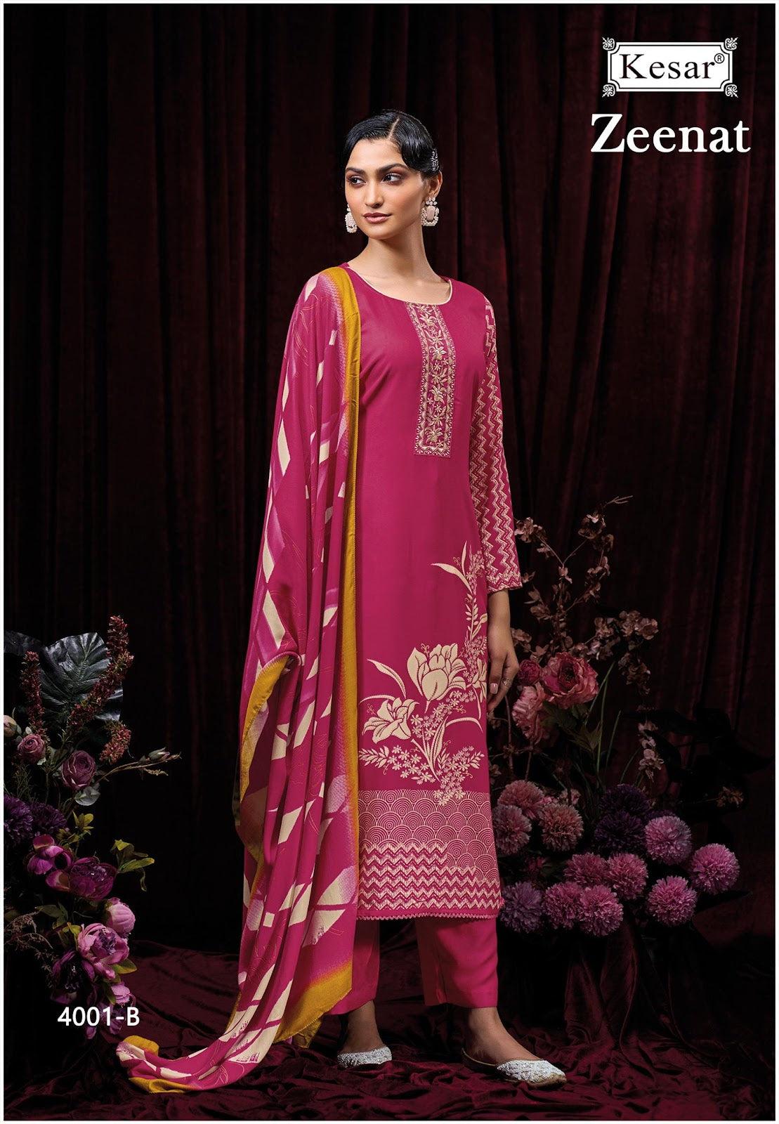 Zeenat 4001 Kesar Pure Viscose Pashmina Suits Manufacturer India