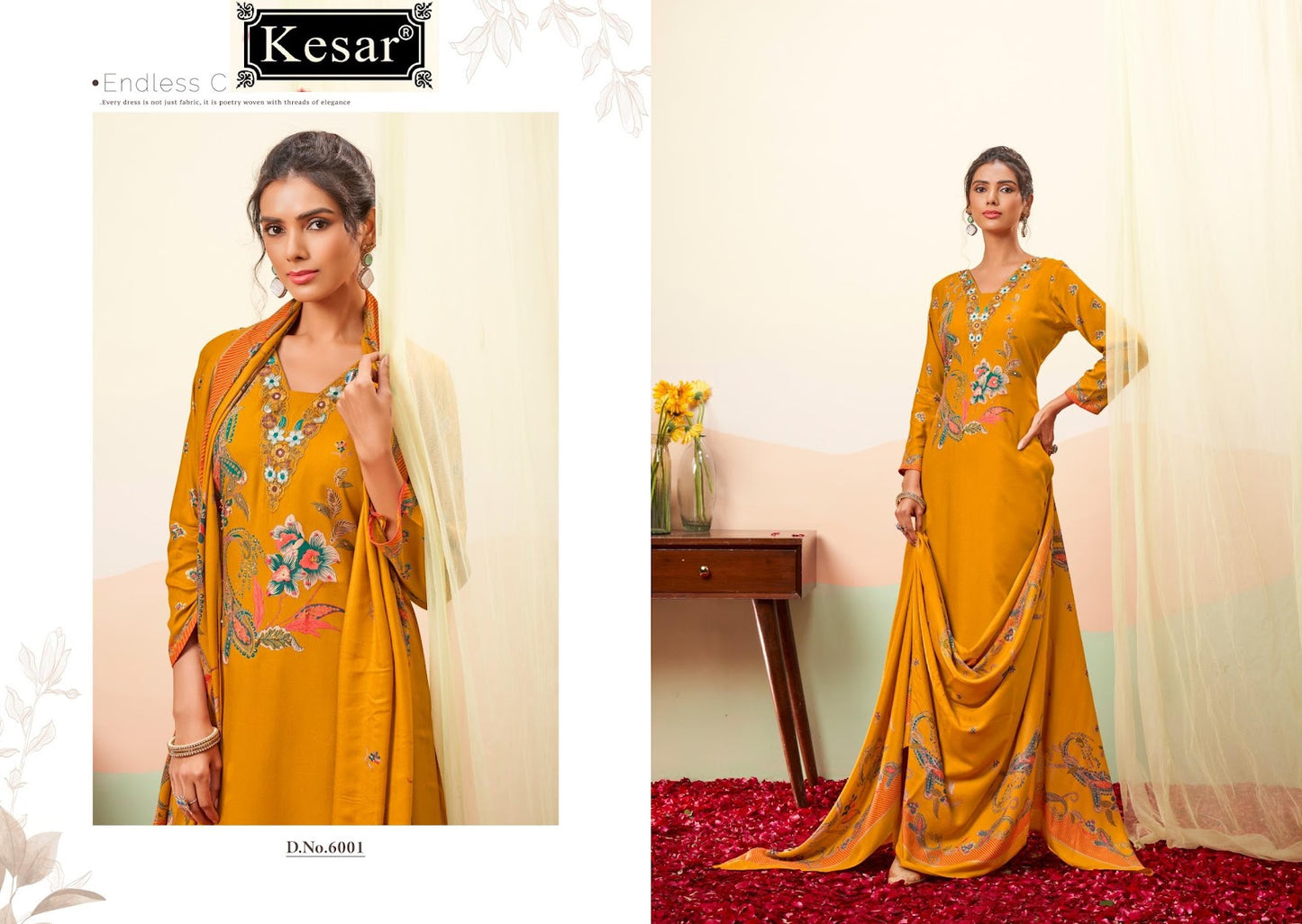 Zeenat 6001 Kesar Pashmina Suits Supplier Gujarat