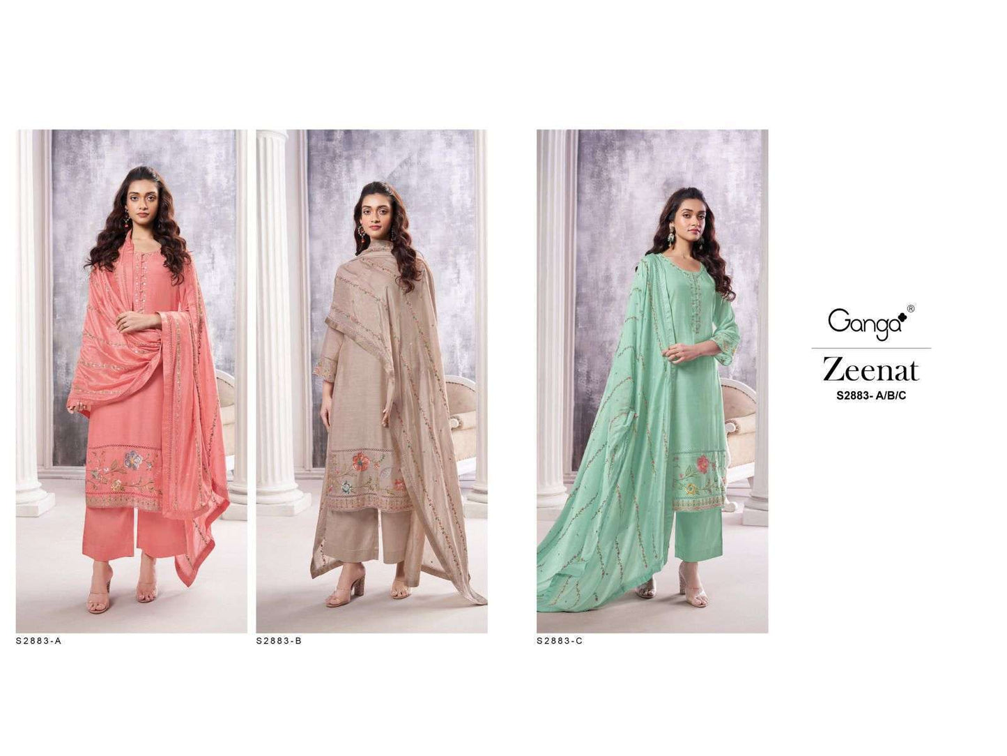 Zeenat S2883 Ganga Bemberg Silk Plazzo Style Suits Exporter
