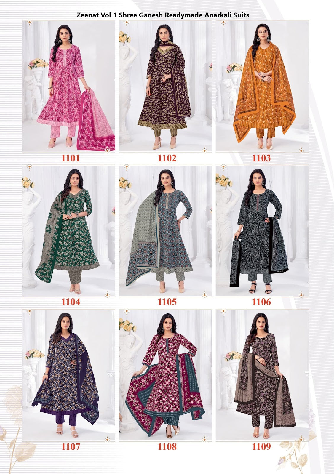 Zeenat Vol 1 Shree Ganesh Cotton Readymade Anarkali Suits Wholesale Price
