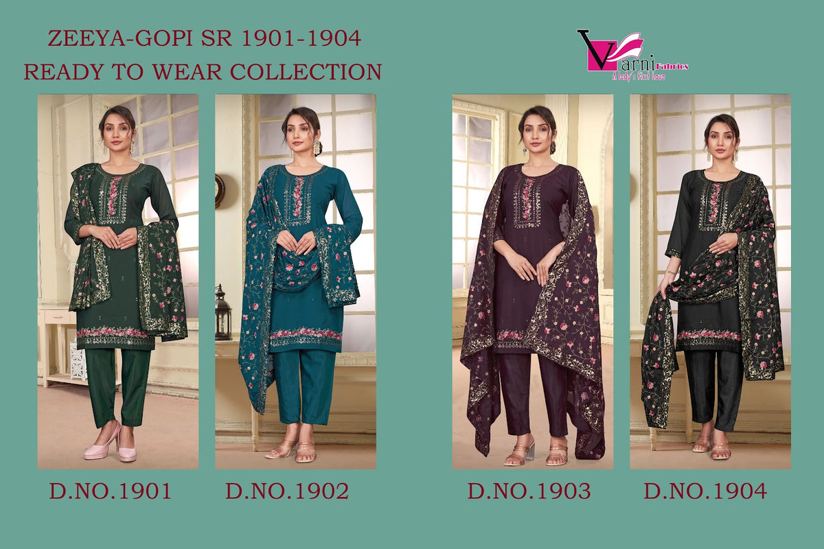 Zeeya Gopi 1901-1904 Varni Fabrics Georgette Readymade Pant Style Suits Wholesaler India