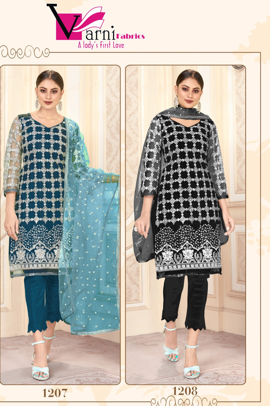 Zeeya Husna 1207-1208 Varni Fabrics Net Pant Style Suits Supplier Ahmedabad