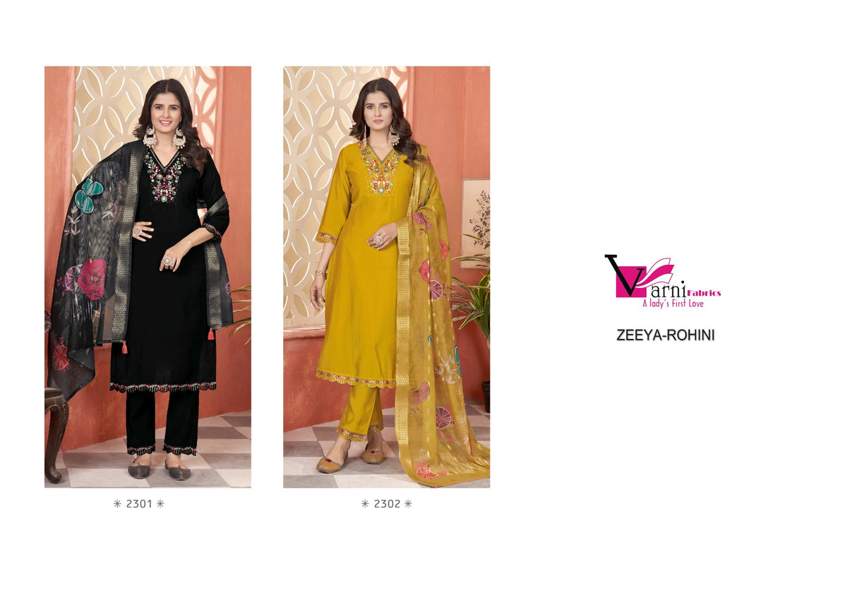 Zeeya Rohini Varni Fabrics Roman Silk Readymade Suits Wholesaler