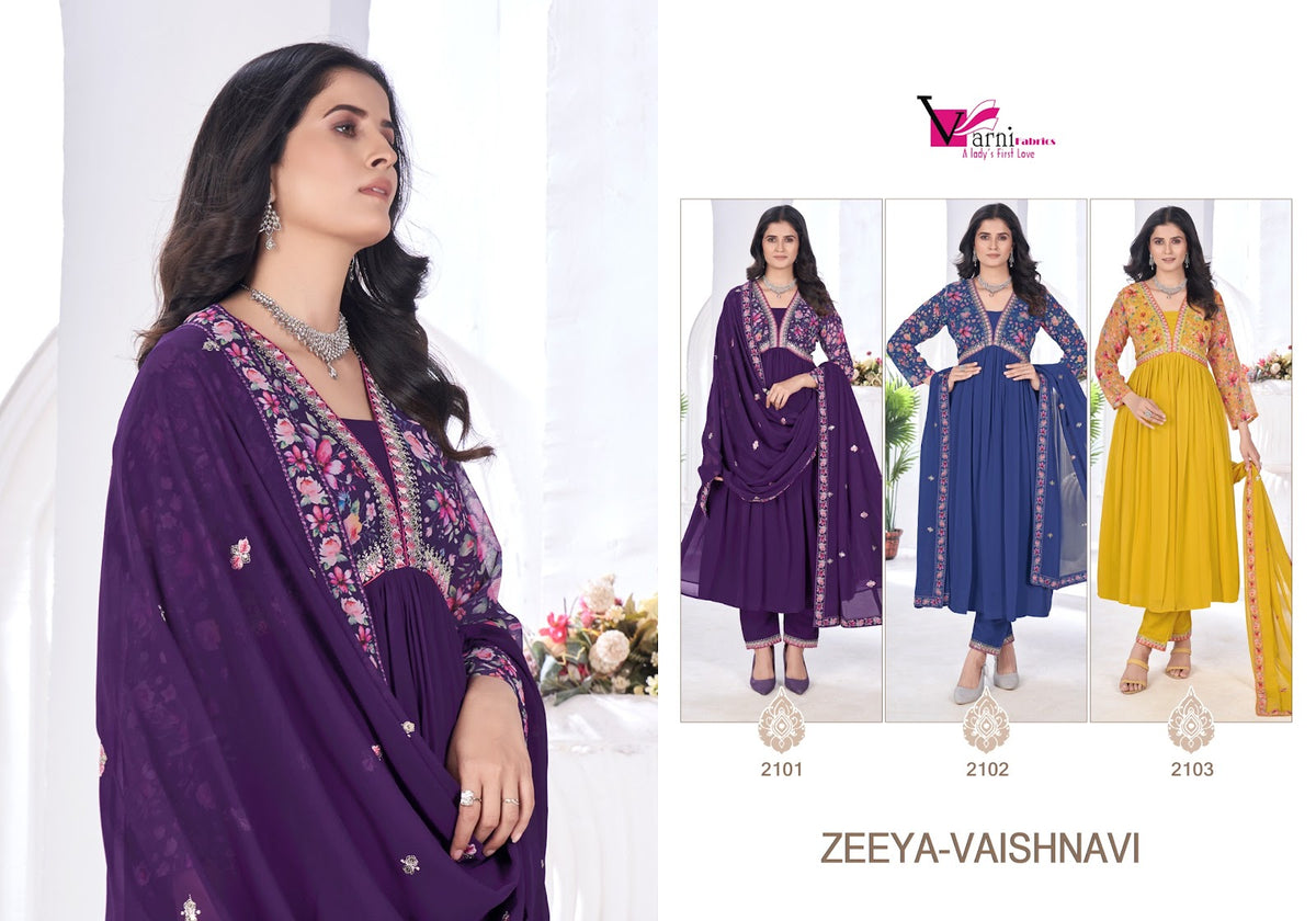 Zeeya Vaishnavi Varni Fabrics Georgette Readymade Pant Style Suits Wholesale Price