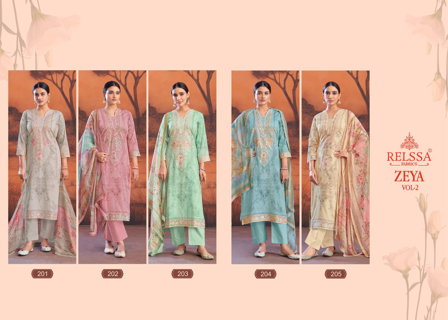 Zeya Vol 2 Relssa Fabrics Cotton Lawn Pant Style Suits
