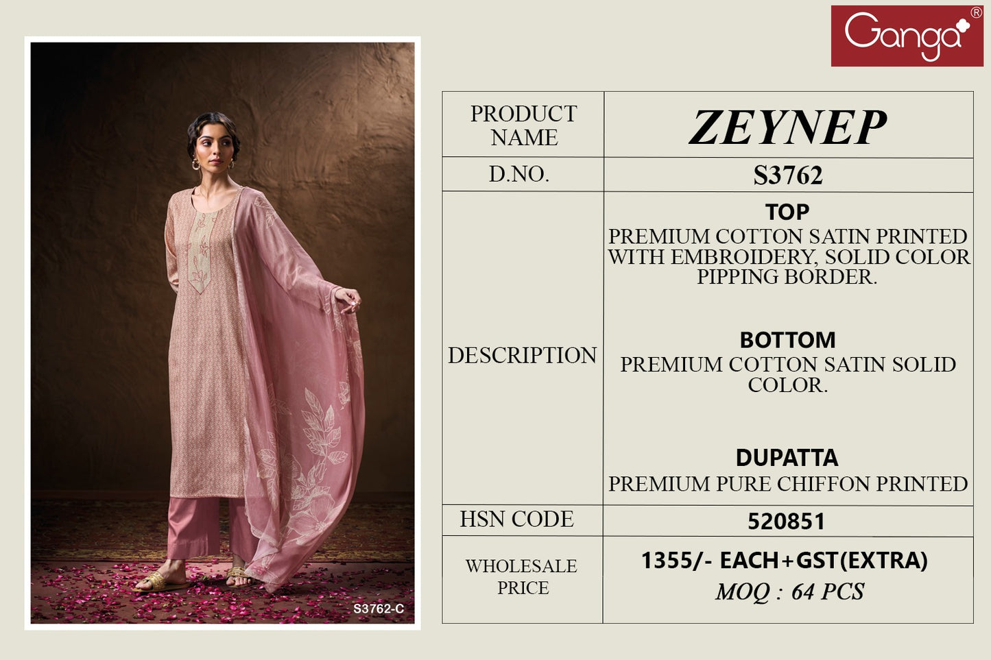 Zeynep 3762 Ganga Premium Cotton Plazzo Style Suits Manufacturer Gujarat