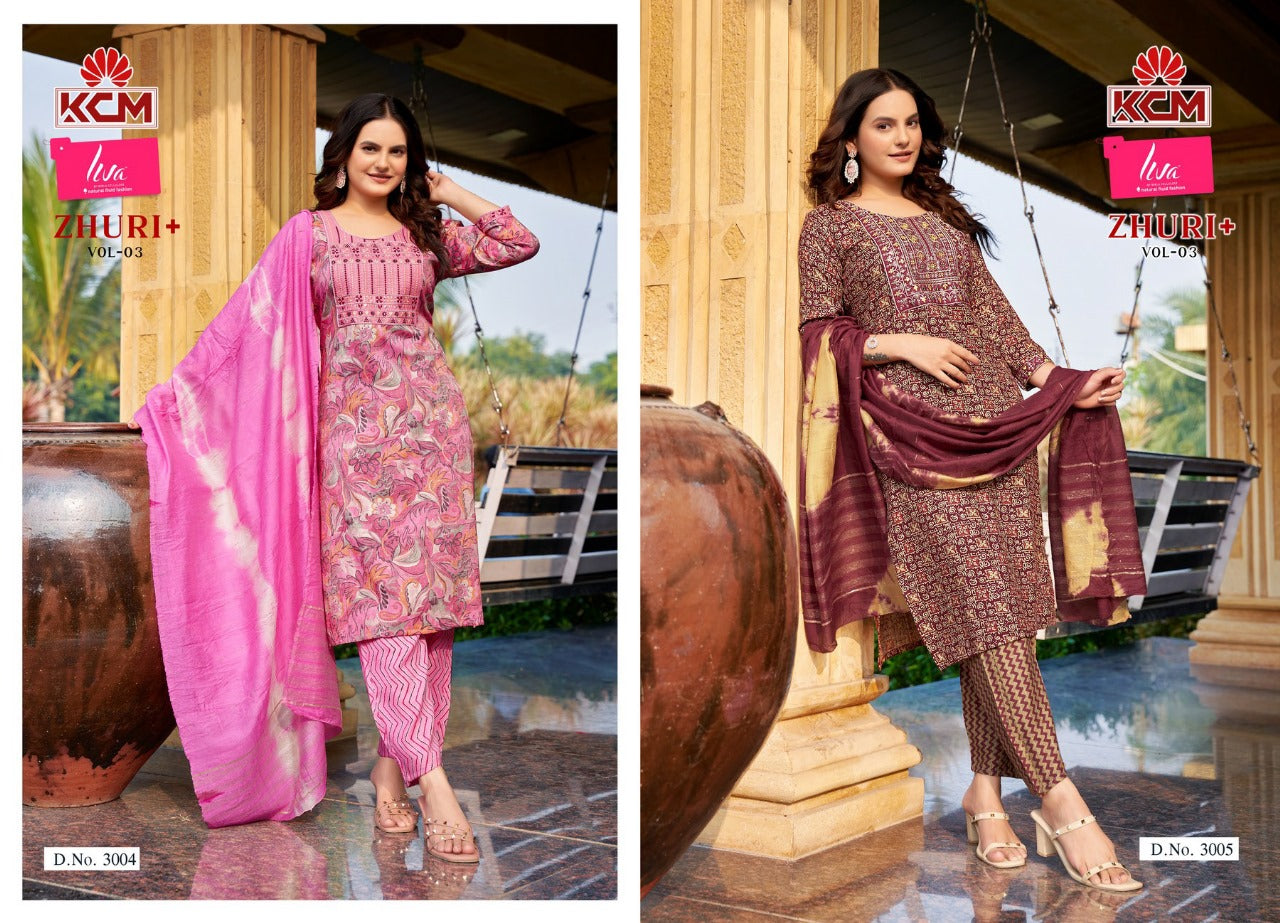 Zhuri Vol 3 Kcm Capsule Rayon Readymade Pant Style Suits Exporter Gujarat