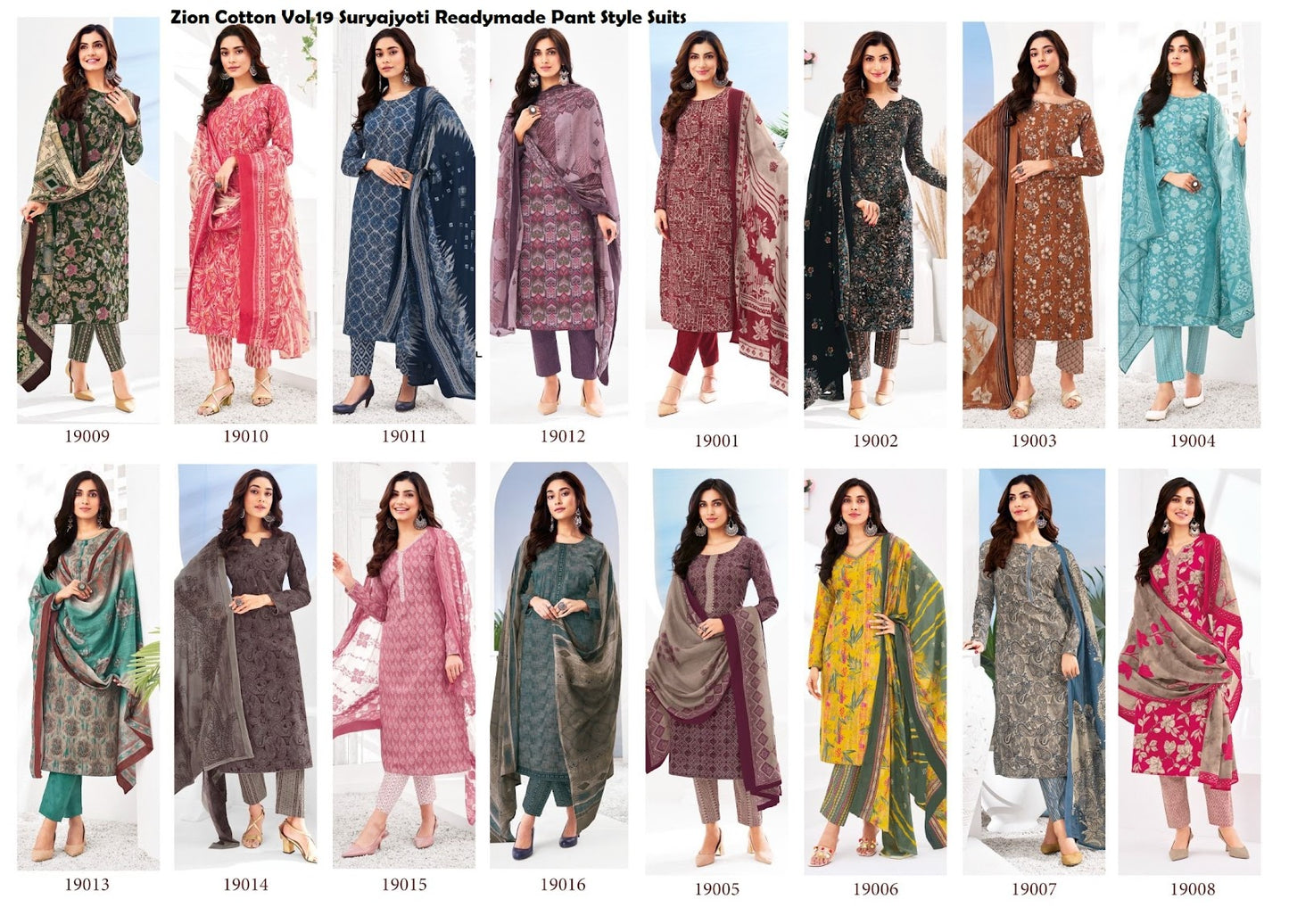 Zion Cotton Vol 19 Suryajyoti Readymade Pant Style Suits Wholesale Rate